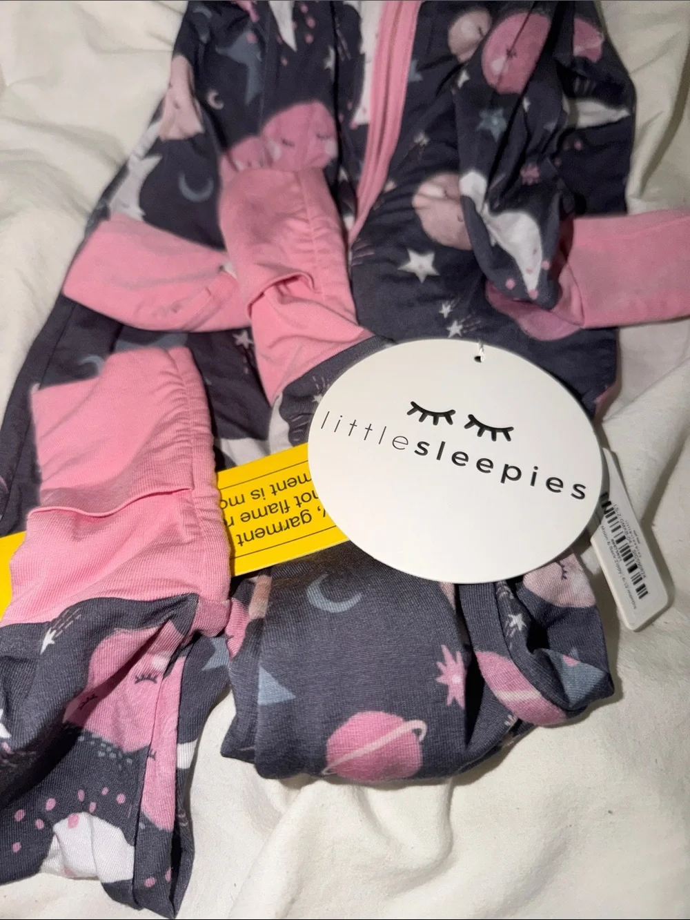Little Sleepies Pink & Navy Moon Star Zip Footed Pajamas